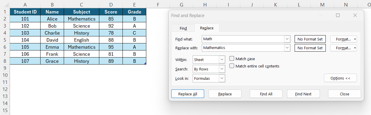 Edit Data Table in Excel