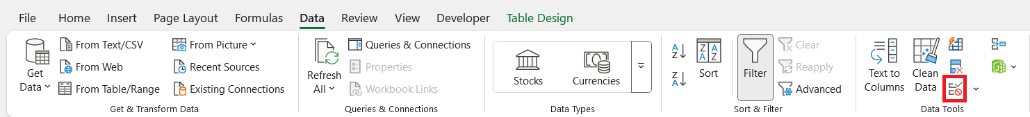 Edit Data Table in Excel