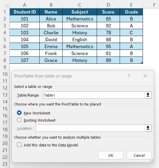 Edit Data Table in Excel