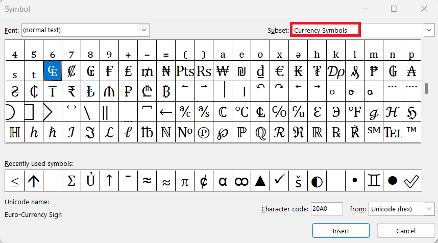 Special Characters List in Excel