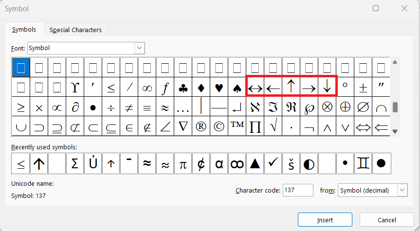 Special Characters List in Excel