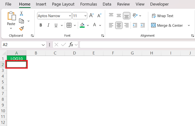 Log10 in Excel
