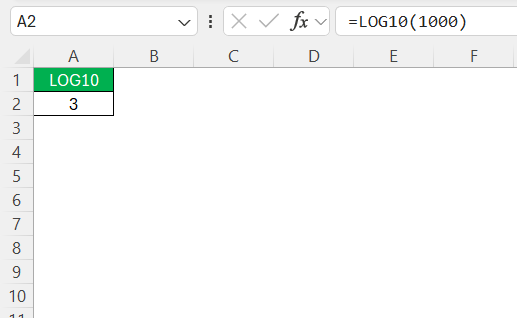 Log10 in Excel