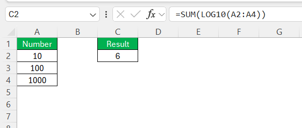 Log10 in Excel