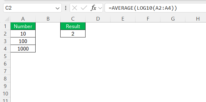 Log10 in Excel