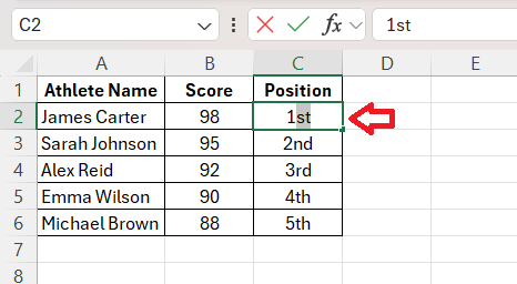 1st 2nd 3th in Excel