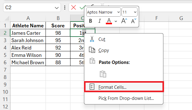 1st 2nd 3th in Excel