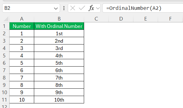 1st 2nd 3rd in Excel