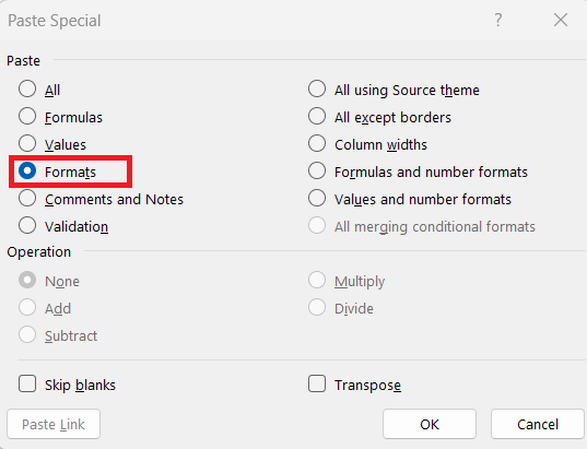 Copy Formatting in Excel