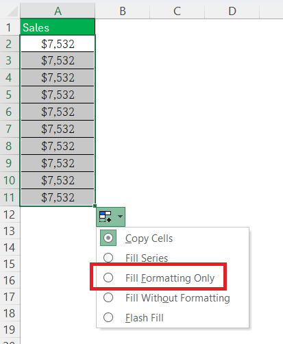 Copy Formatting in Excel