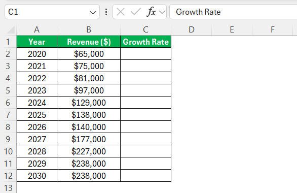 Growth Rate Formula in Excel