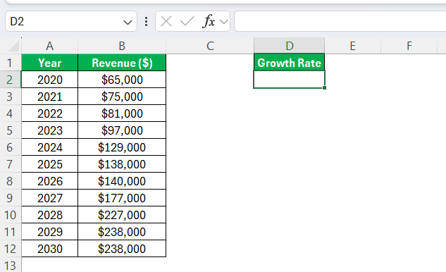 Growth Rate Formula in Excel