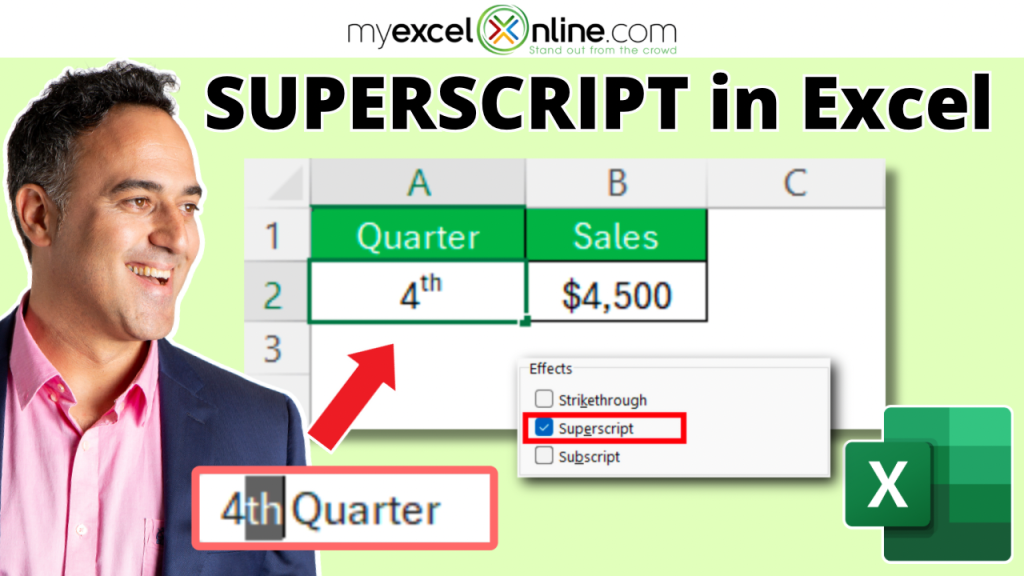 Superscript in excel