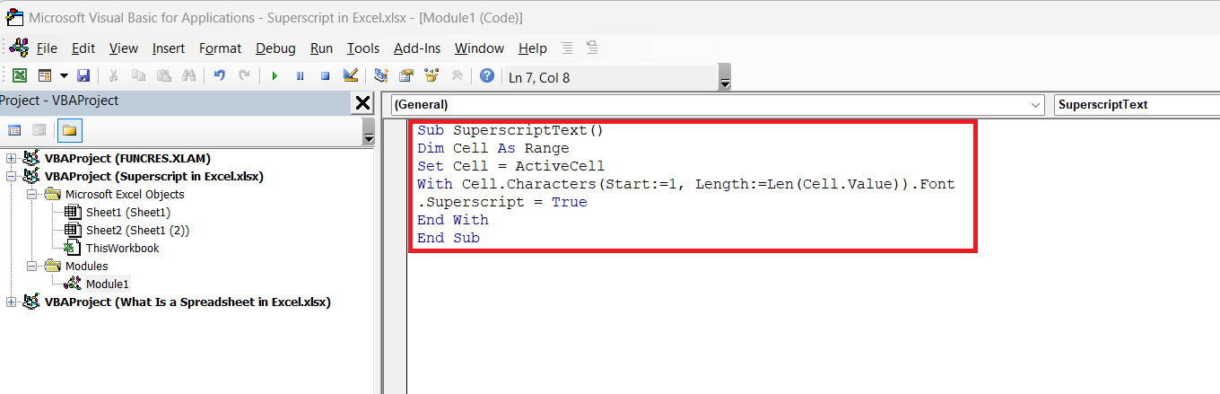 Superscript in Excel