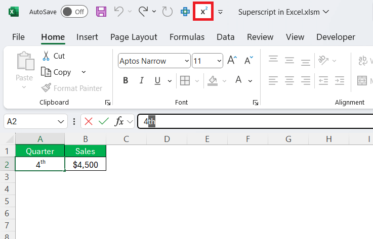 Superscript in Excel
