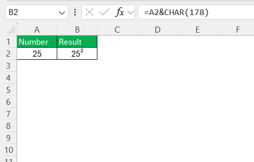 Superscript in Excel