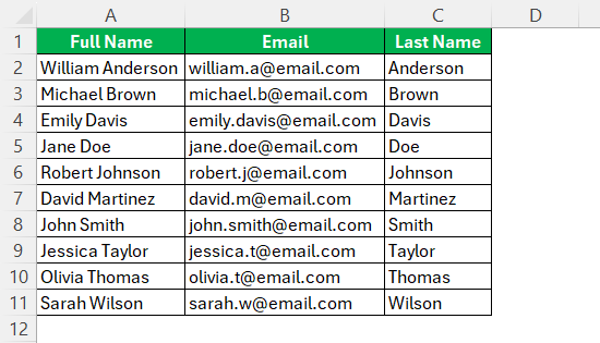 Sort by Last Name in Excel