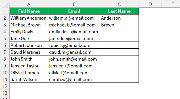 Sort by Last Name in Excel