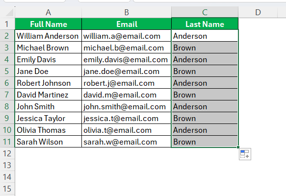 Sort by Last Name in Excel