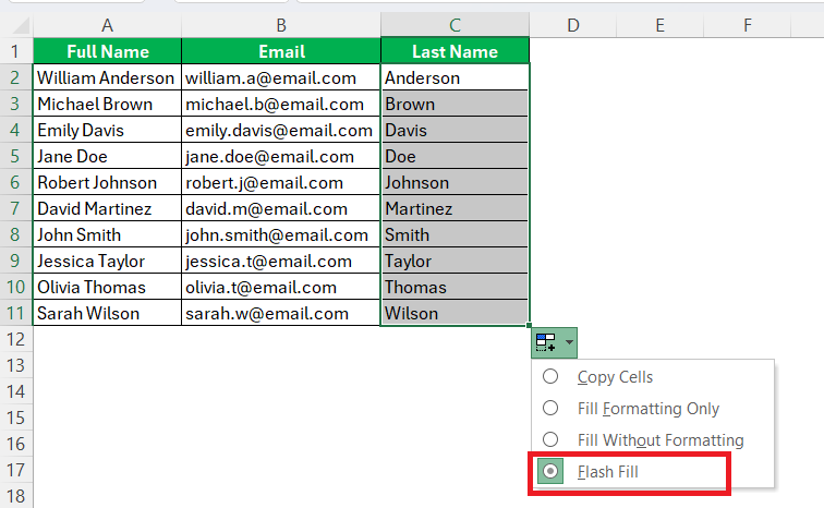 Sort by Last Name in Excel