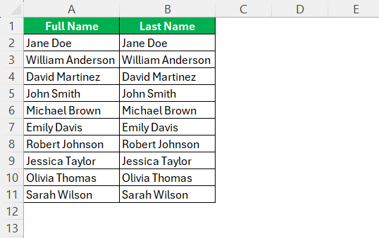 Sort by Last Name in Excel