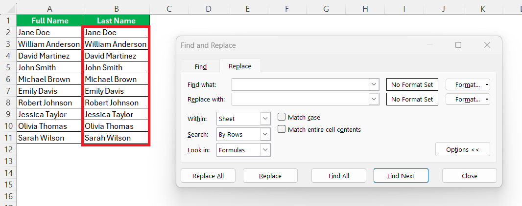 Sort by Last Name in Excel