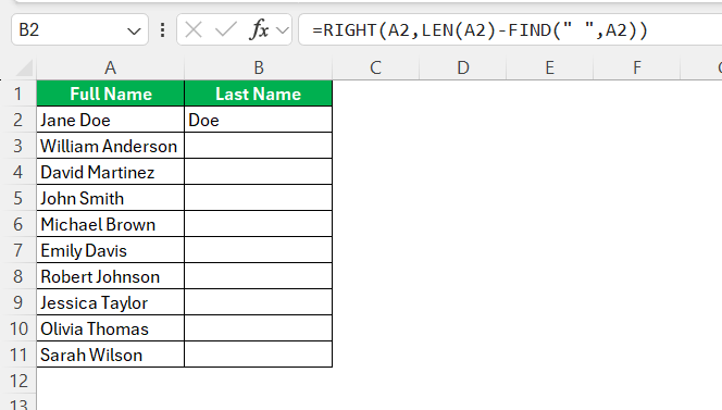Sort by Last Name in Excel
