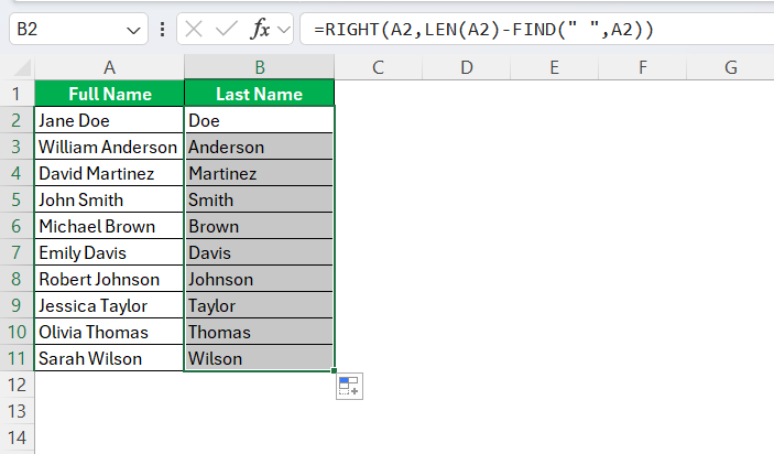 Sort by Last Name in Excel