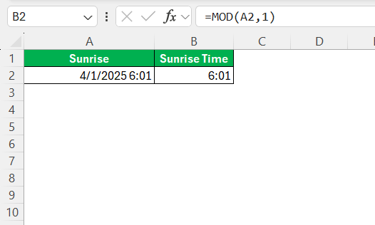 Daylight Hours from Sunrise to Sunset in Excel
