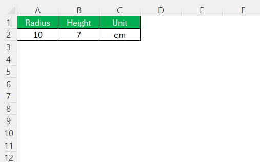 Volume of a Cylinder in Excel