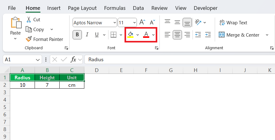 Volume of a Cylinder in Excel