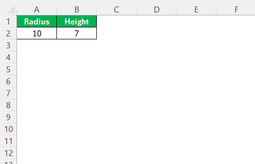 Volume of a Cylinder in Excel