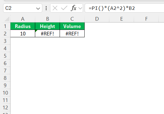 Volume of a Cylinder in Excel