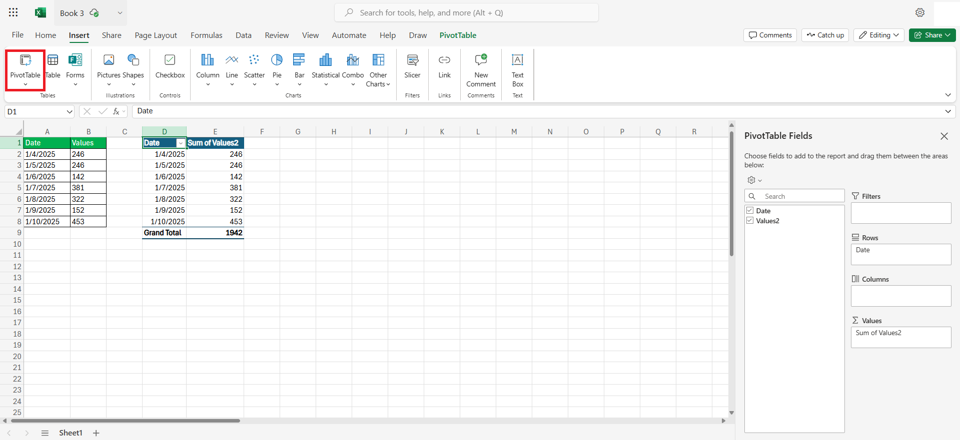 Excel for the Web