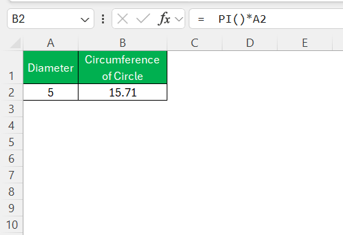 Circumference of a Circle in Excel