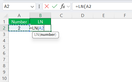 LN Function in Excel
