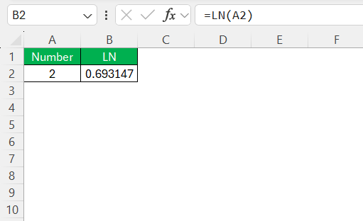 LN Function in Excel