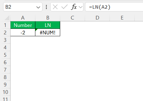 LN Function in Excel