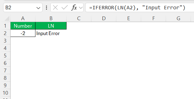 LN Function in Excel
