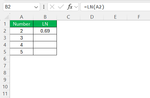 LN Function in Excel