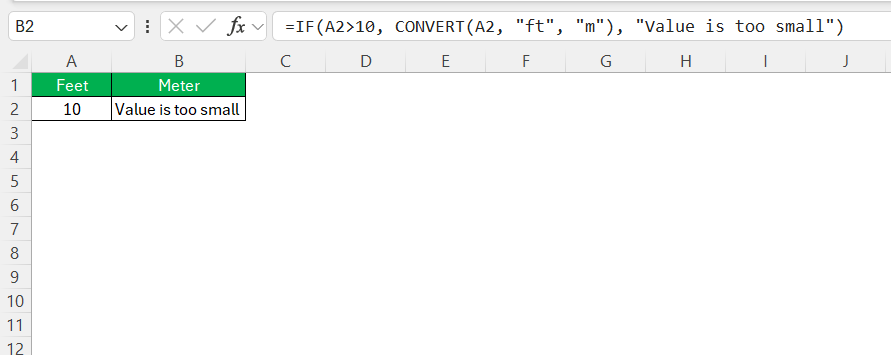 ft to m in Excel