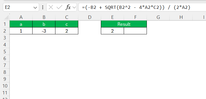 Quadratic Formula Solver in Excel