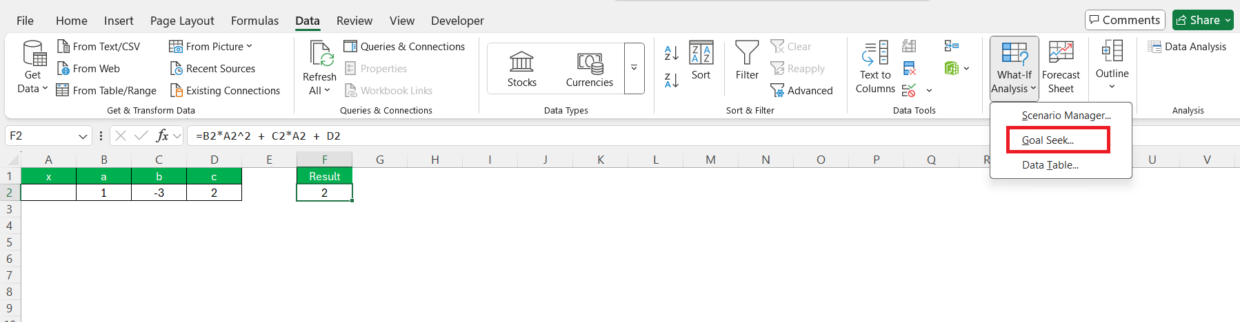 Quadratic Formula Solver in Excel