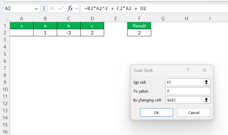 Quadratic Formula Solver in Excel