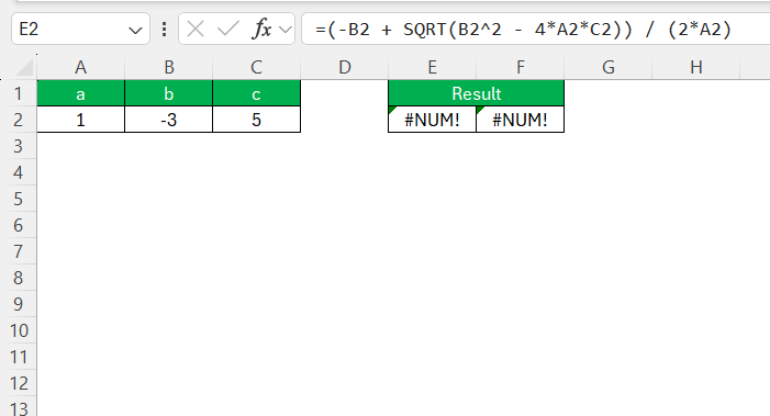 Quadratic Formula Solver in Excel
