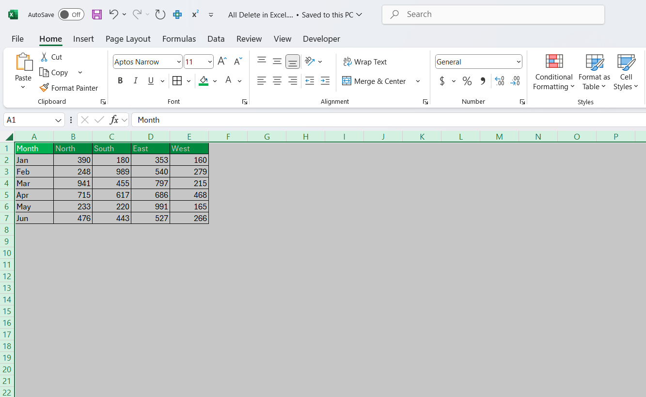 All Delete in Excel