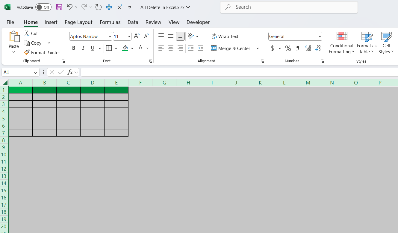 All Delete in Excel