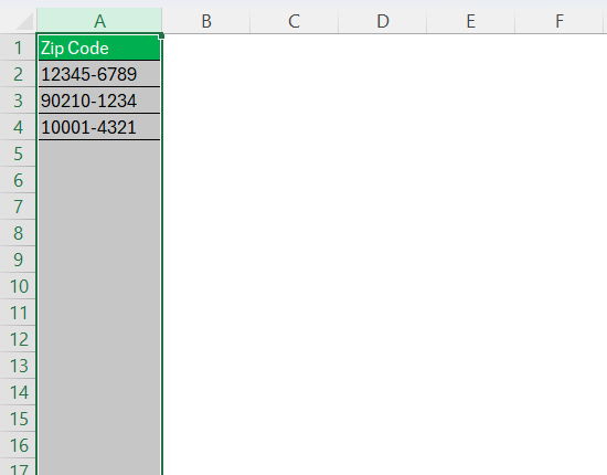 Last 4 Digits of Zip Code in Excel