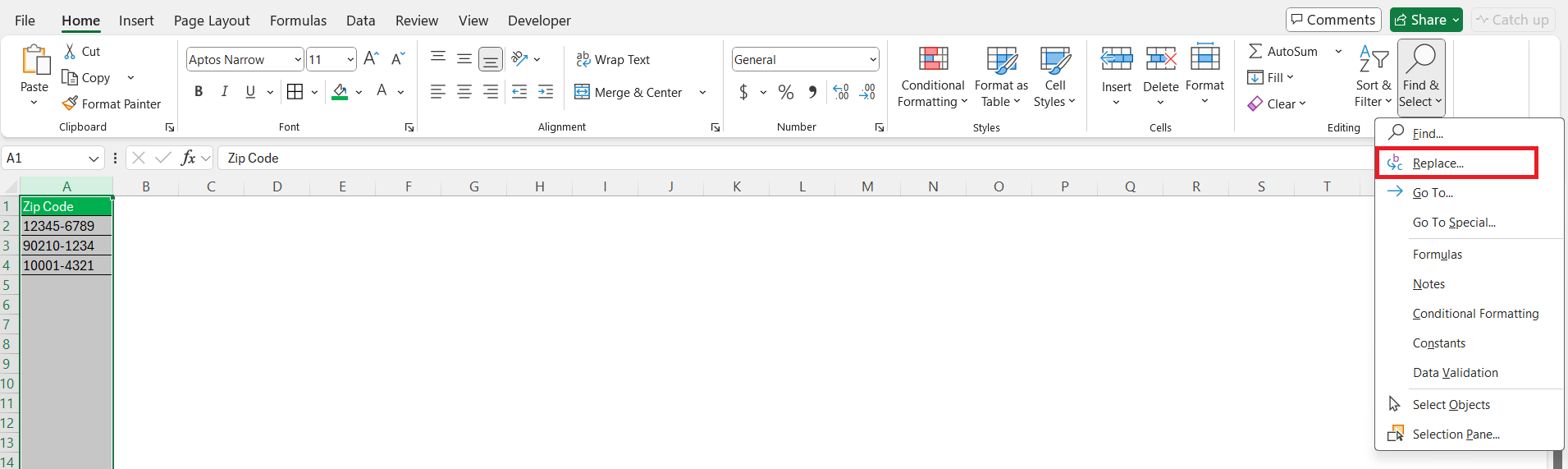 Last 4 Digits of Zip Code in Excel