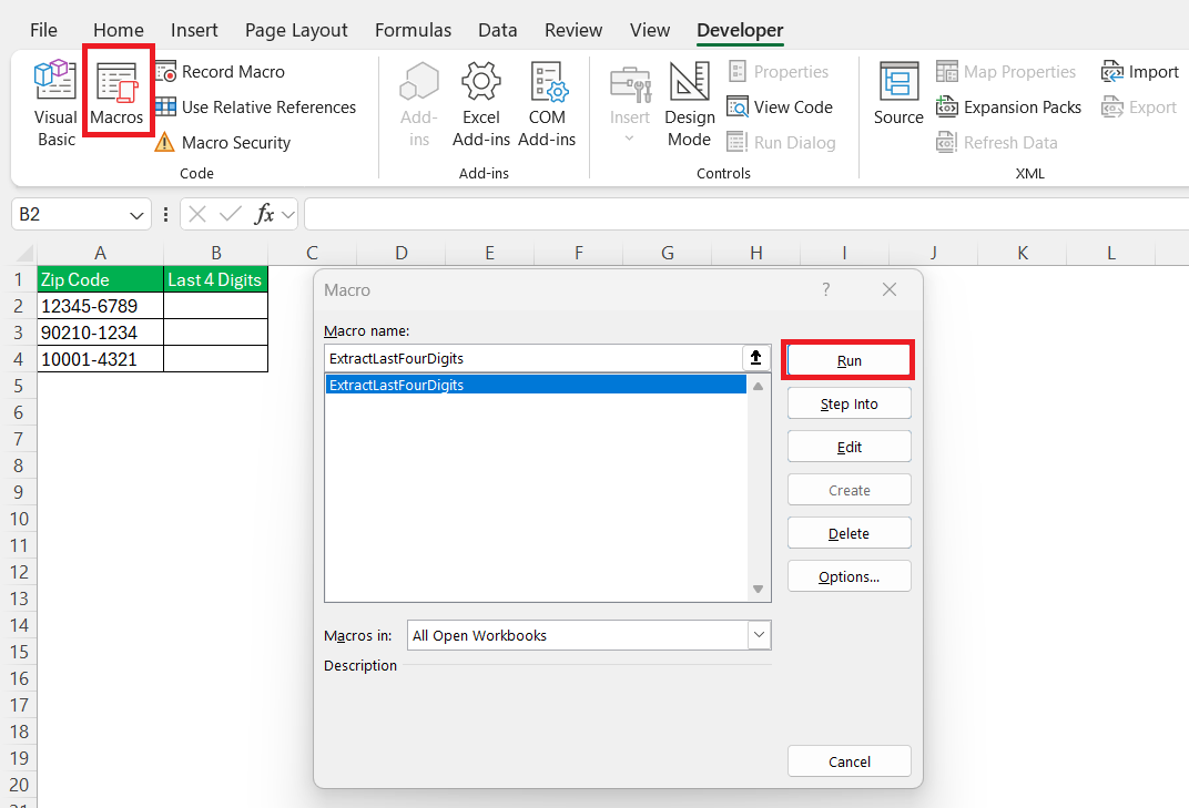 Last 4 Digits of Zip Code in Excel